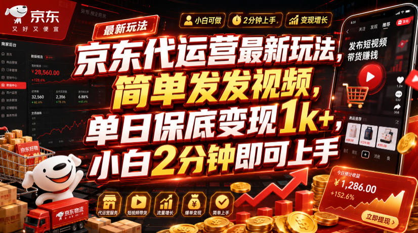 京东代运营最新玩法，简单发发视频，单日保底变现1k+，小白2分钟即可上手【揭秘】-shxbox省心宝盒