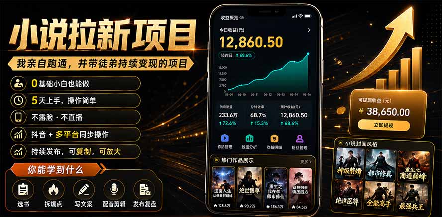 抖音及多平台小说拉新项目：我亲自跑通并持续带徒弟实操｜0基础小白5天上手快速变现-shxbox省心宝盒