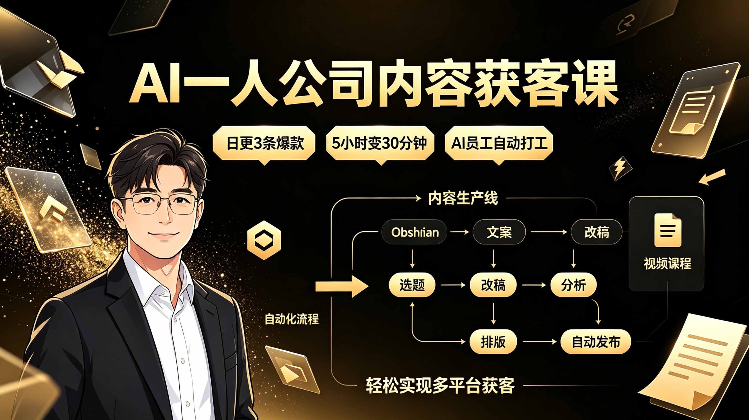 AI一人公司内容获客课:日更3条爆款×5小时变30分钟×AI员工自动打工,轻松实现多平台获客-shxbox省心宝盒