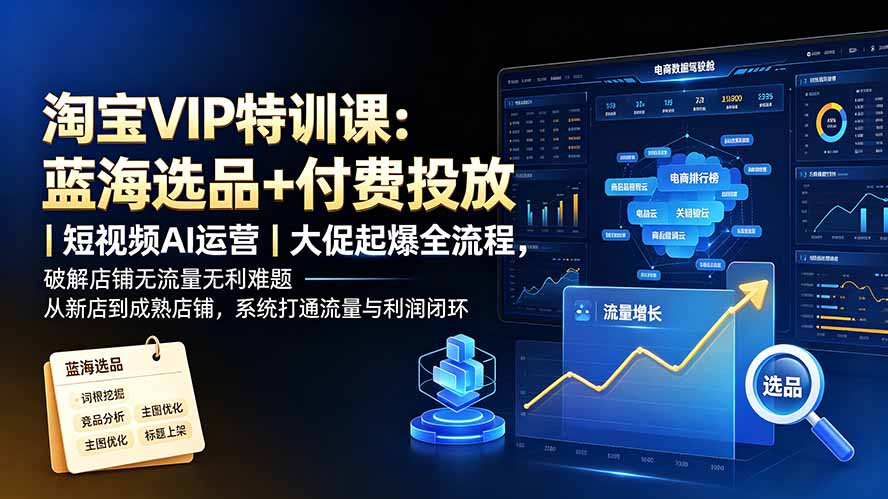 淘宝VIP特训课：蓝海选品+付费投放｜短视频AI运营｜大促起爆全流程，破解店铺无流量无利润难题-shxbox省心宝盒