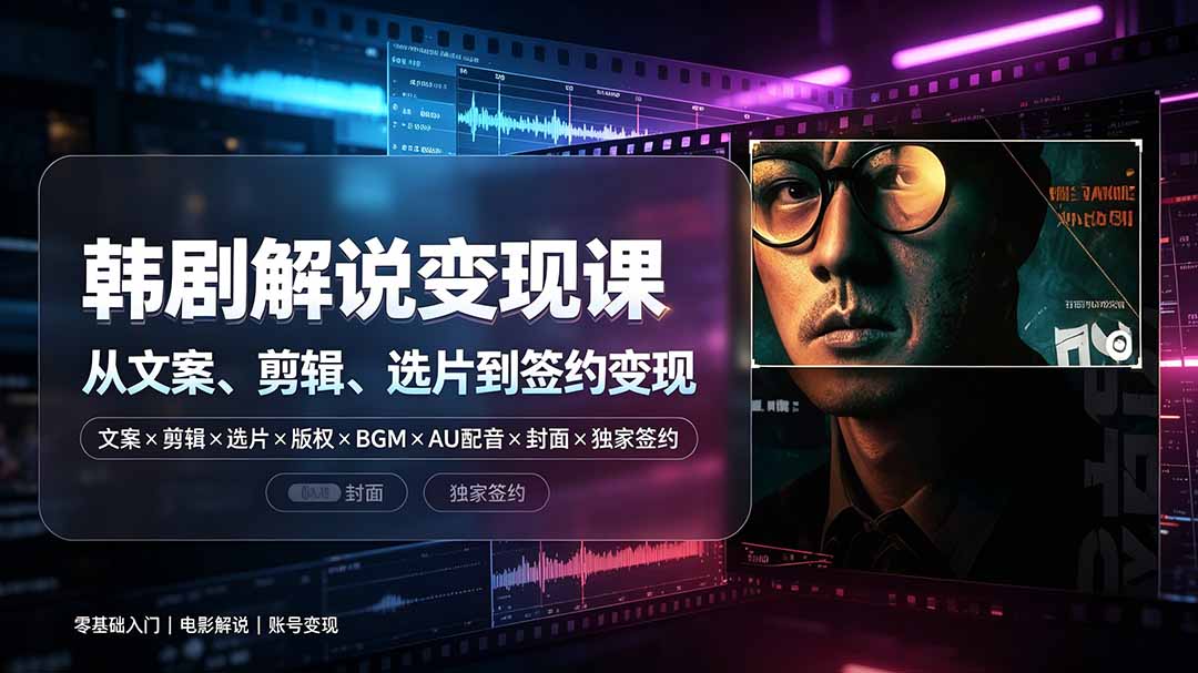 抖音270W粉丝博主亲授韩剧解说课：文案×剪辑×选片×版权×BGM×AU配音×封面×独家签约，零基础到变现-shxbox省心宝盒