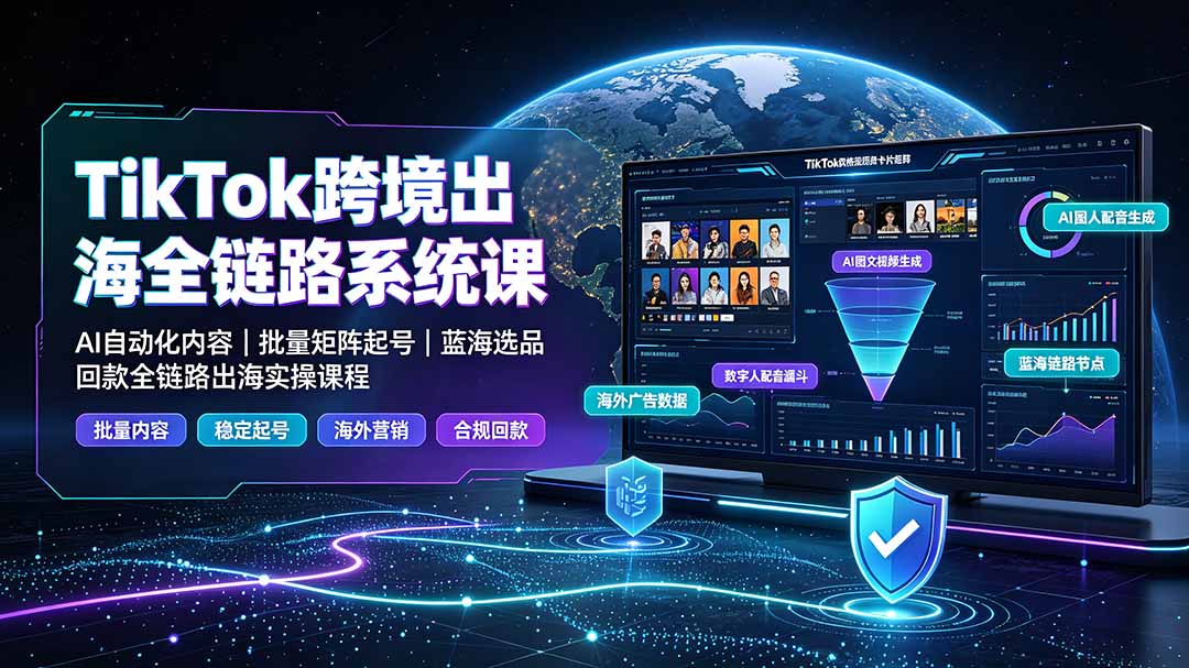 TikTok跨境出海全链路系统课-2026年7月：AI自动化内容｜批量矩阵起号｜蓝海选品回款全链路出海实操课程-shxbox省心宝盒