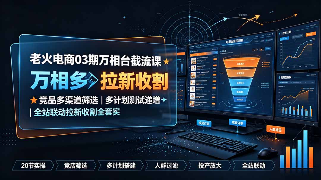 老火电商03期万相台截流课：竞品多渠道筛选｜多计划测试递增｜全站联动拉新收割全套实操教学-shxbox省心宝盒