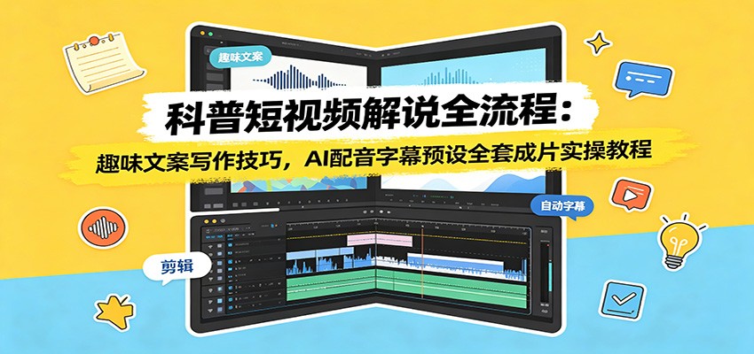 科普短视频解说全流程：趣味文案写作技巧，AI配音字幕预设全套成片实操教程-shxbox省心宝盒