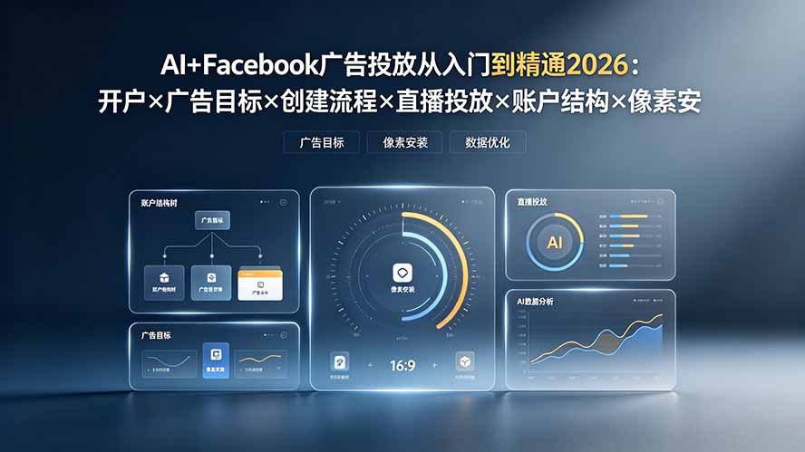 AI+Facebook广告投放从入门到精通2026:开户×广告目标×创建流程×直播投放×账户结构×像素安装×AI赋能-shxbox省心宝盒