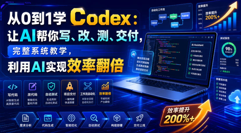 从0到1学Codex:让AI帮你写、改、测、交付,完整系统教学,利用AI实现效率翻倍-shxbox省心宝盒