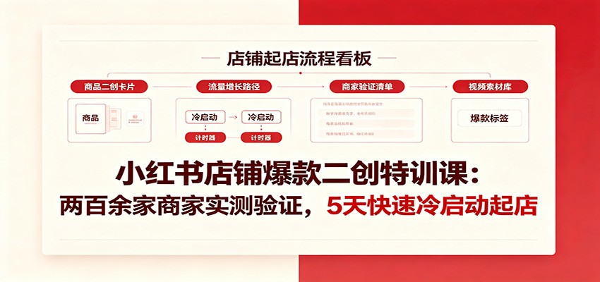小红书店铺爆款二创特训课：两百余家商家实测验证，5天快速冷启动起店-shxbox省心宝盒