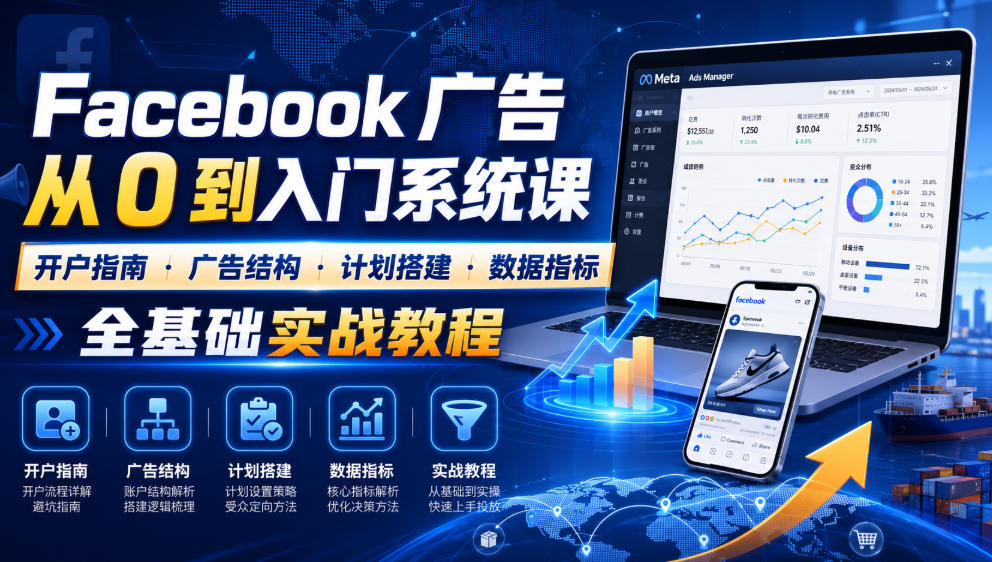 Facebook广告新手从0到入门系统课|开户指南・广告结构・计划搭建・数据指标全基础实战教程-shxbox省心宝盒