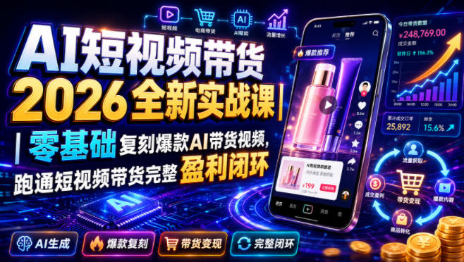 AI短视频带货2026全新实战课|零基础复刻爆款AI带货视频,跑通短视频带货完整盈利闭环-shxbox省心宝盒