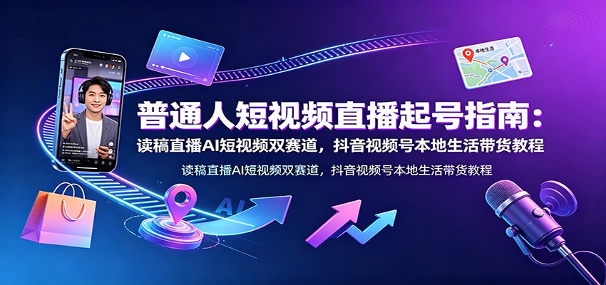 普通人短视频直播起号指南：读稿直播AI短视频双赛道，抖音视频号本地生活带货教程-shxbox省心宝盒