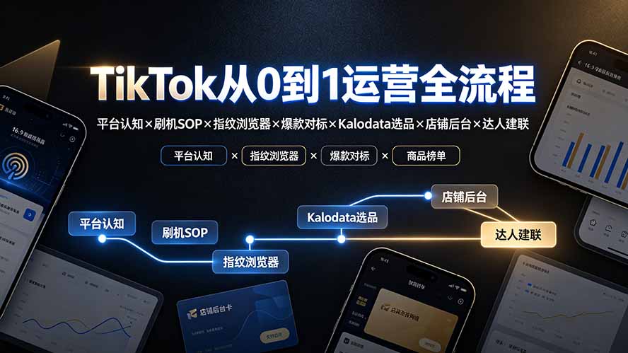TikTok从0到1运营全流程：平台认知×刷机SOP×指纹浏览器×爆款对标×Kalodata选品×店铺后台×达人建联-shxbox省心宝盒