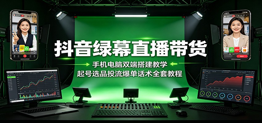 抖音绿幕直播带货：手机电脑双端搭建教学，起号选品投流爆单话术全套教程-shxbox省心宝盒