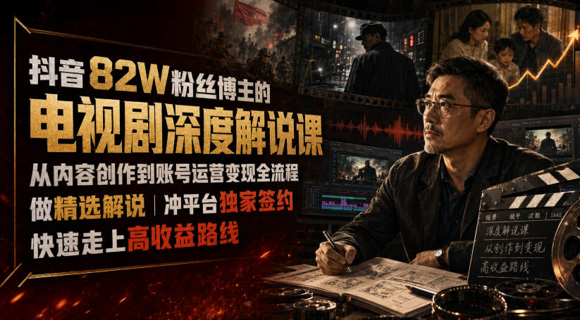 抖音82W粉丝博主的电视剧深度解说课，从内容创作到账号运营变现全流程，做精选解说，冲平台独家签约，快速走上高收益路线-shxbox省心宝盒