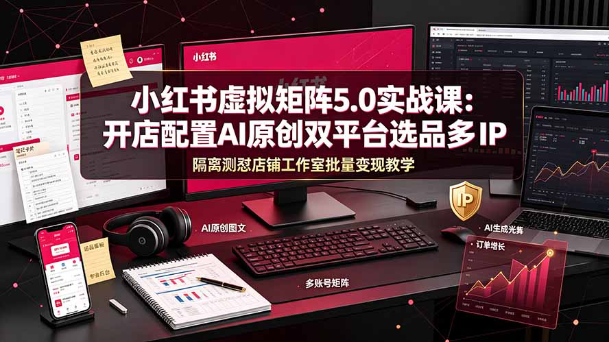 小红书虚拟矩阵5.0实战课：开店配置｜AI原创｜双平台选品｜多IP隔离｜测怼店铺工作室批量变现实操教学-shxbox省心宝盒
