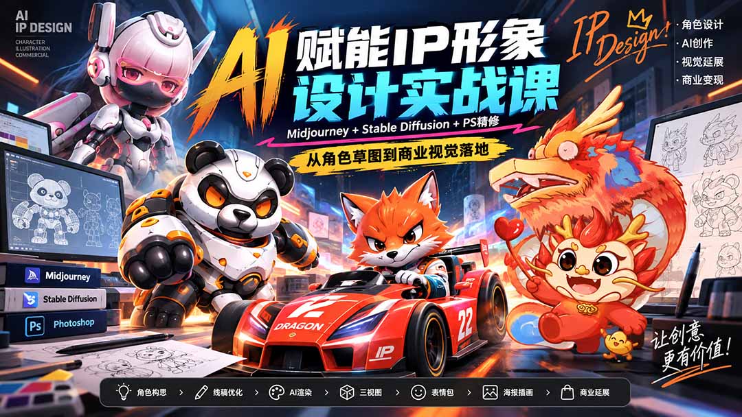 AI赋能IP形象设计实战课-无水印：Midjourney+Stable Diffusion+PS精修，从角色草图到商业视觉落地-shxbox省心宝盒