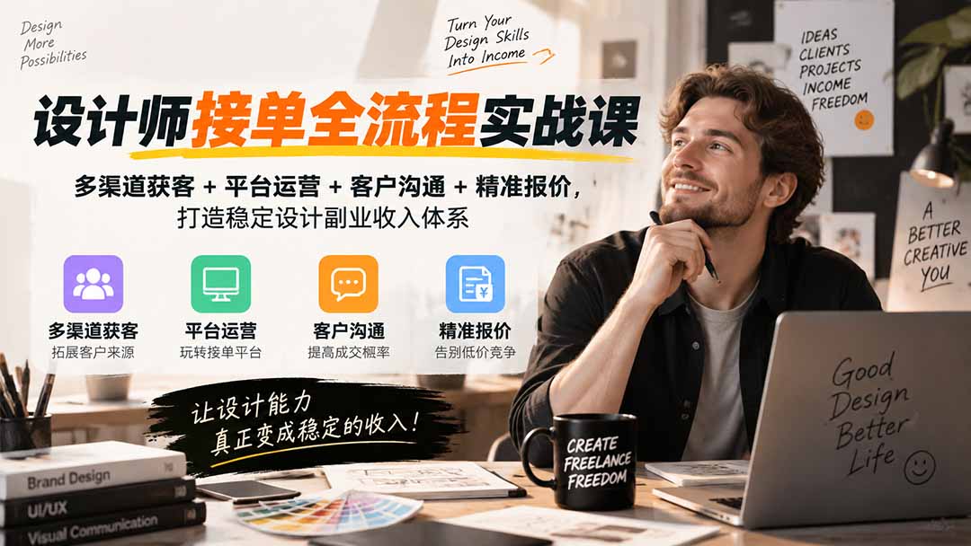 设计师接单全流程实战课-无水印｜多渠道获客+平台运营+客户沟通+精准报价，打造稳定设计副业收入体系-shxbox省心宝盒