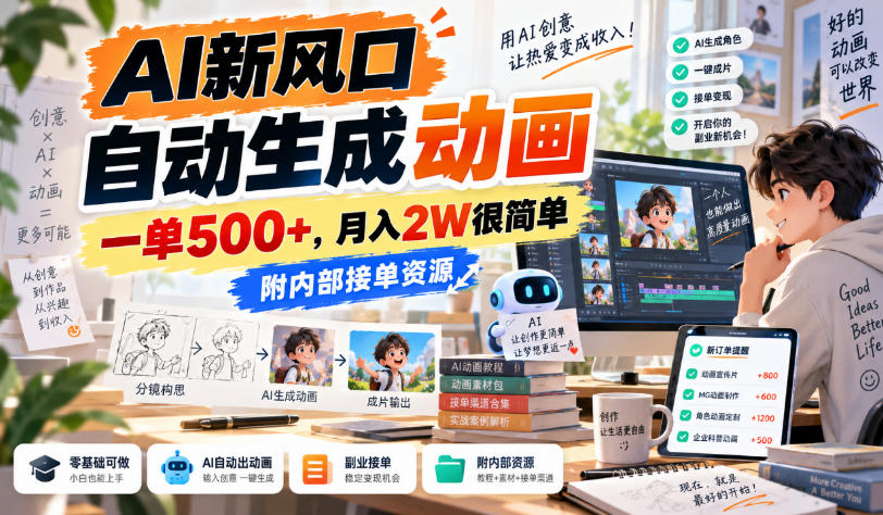 AI新风口，自动生成动画，一单500+，月入2W很简单，附内部接单资源【揭秘】-shxbox省心宝盒