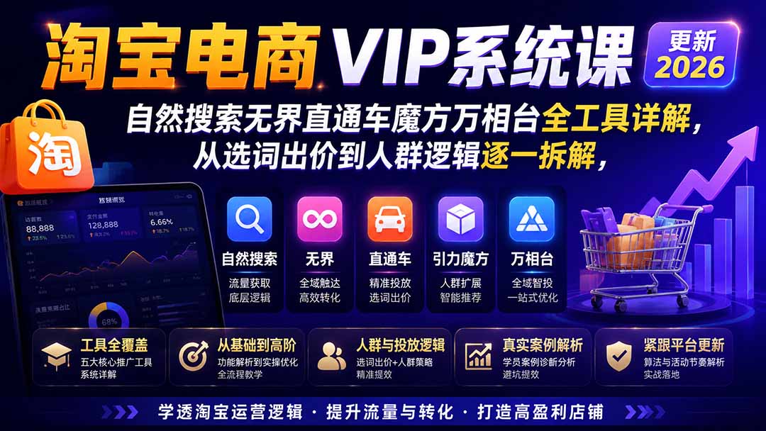 2026淘宝电商终局之战VIP课-更新0920：自然搜索+直通车+无界+精准人群，系统掌握测款动销与全店推广布局方法-shxbox省心宝盒
