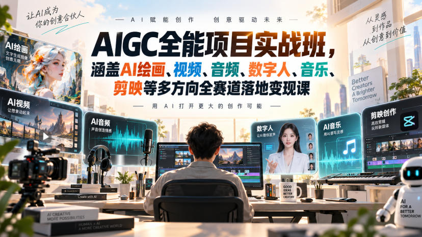 AIGC全能项目实战班，涵盖AI绘画、视频、音频、数字人、音乐、剪映等多方向全赛道落地变现课(更新)-shxbox省心宝盒