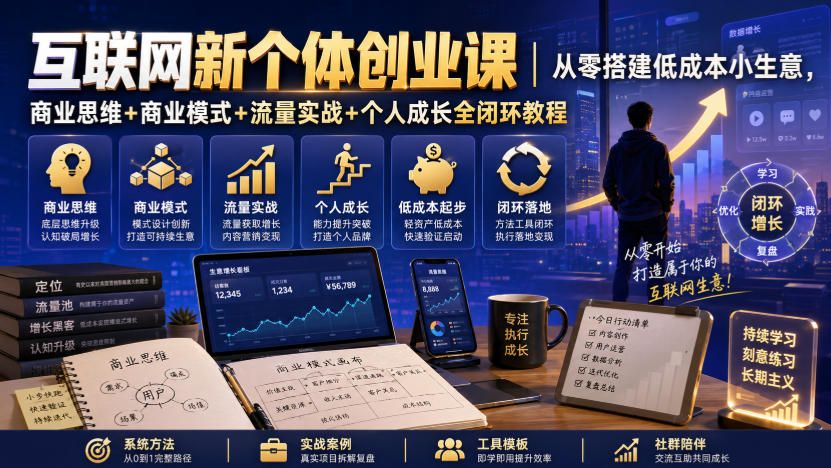 互联网新个体创业课｜从零搭建低成本小生意，商业思维+商业模式+流量实战+个人成长全闭环教程(更新0922)-shxbox省心宝盒