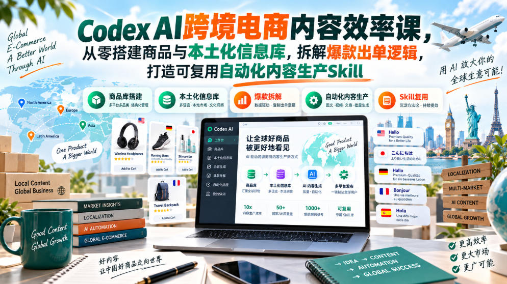 Codex AI跨境电商内容效率课，从零搭建商品与本土化信息库，拆解爆款出单逻辑，打造可复用自动化内容生产Skill-shxbox省心宝盒