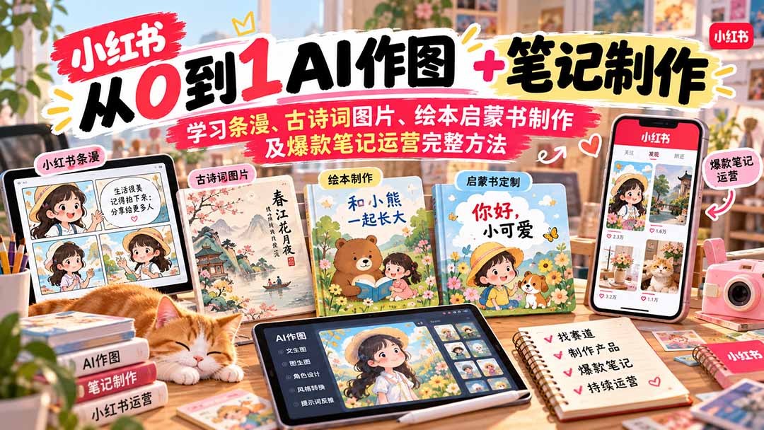 2026小红书AI内容创作从0到1：学习条漫、古诗词图片、绘本启蒙书制作及爆款笔记运营完整方法-shxbox省心宝盒