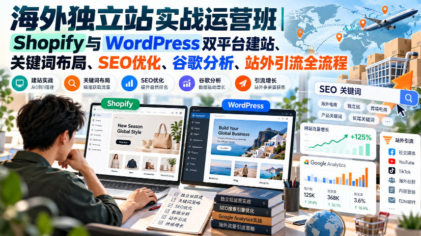 海外独立站实战运营班｜Shopify与WordPress双平台建站、关键词布局、SEO优化、谷歌分析、站外引流全流程-shxbox省心宝盒
