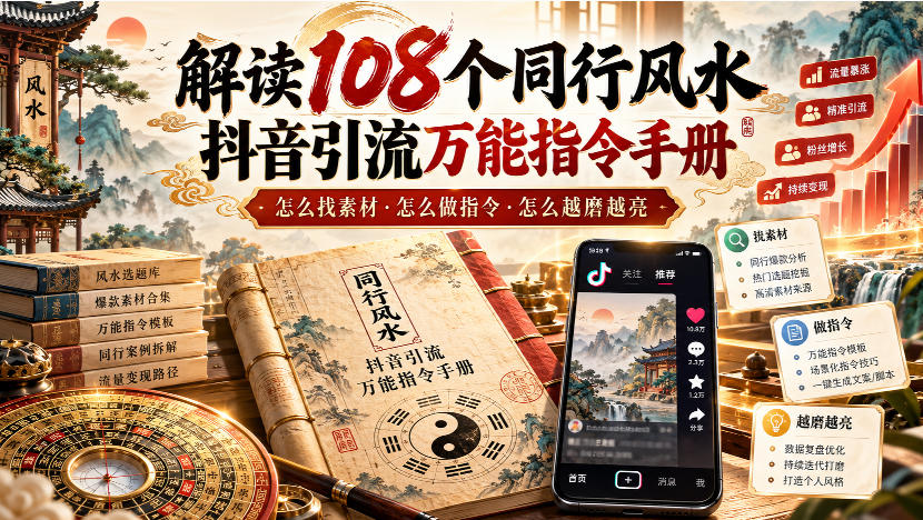 解读108个同行风水抖音引流万能指令手册，怎么找素材·怎么做指令·怎么越磨越亮【文档】-shxbox省心宝盒