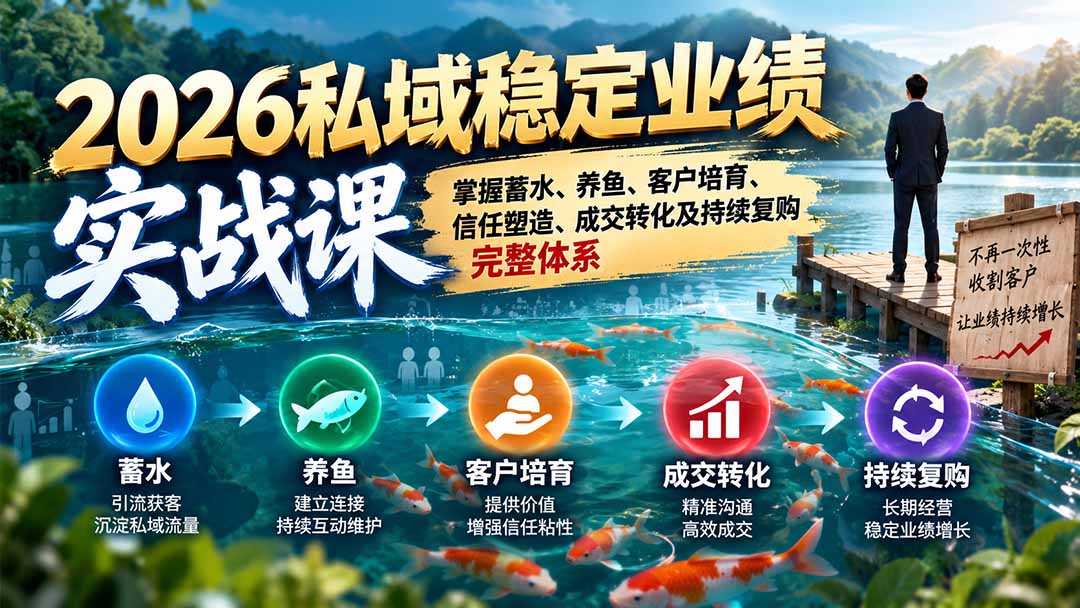 2026私域稳定业绩实战课：掌握蓄水、养鱼、客户培育、信任塑造、成交转化及持续复购完整体系-shxbox省心宝盒