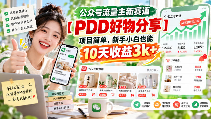 公众号流量主新赛道【PDD好物分享】，项目简单，新手小白也能10天收益3k+-shxbox省心宝盒