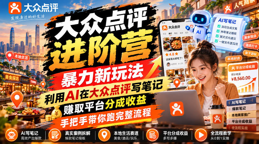 大众点评进阶营，暴力新玩法，利用AI在大众点评写笔记， 賺取平台分成收益，手把手带你跑完整流程-shxbox省心宝盒