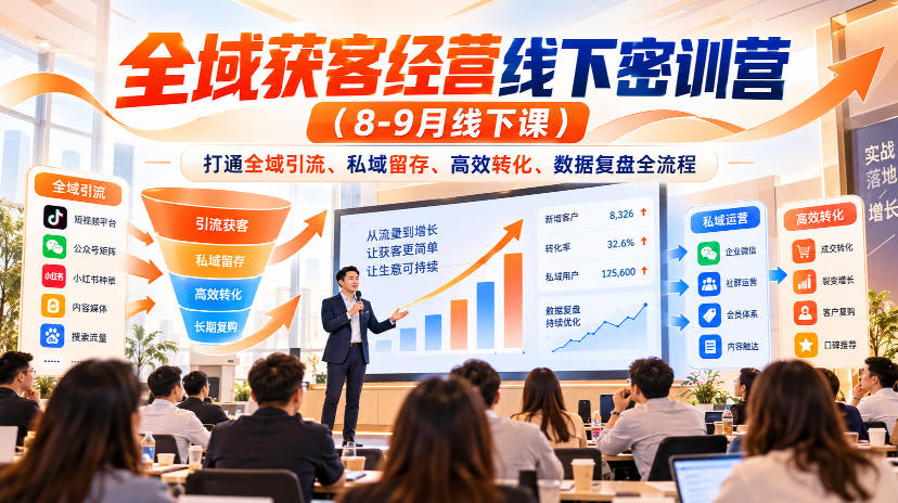 全域获客经营线下密训营(8-9月线下课)，打通全域引流、私域留存、高效转化、数据复盘全流程-shxbox省心宝盒