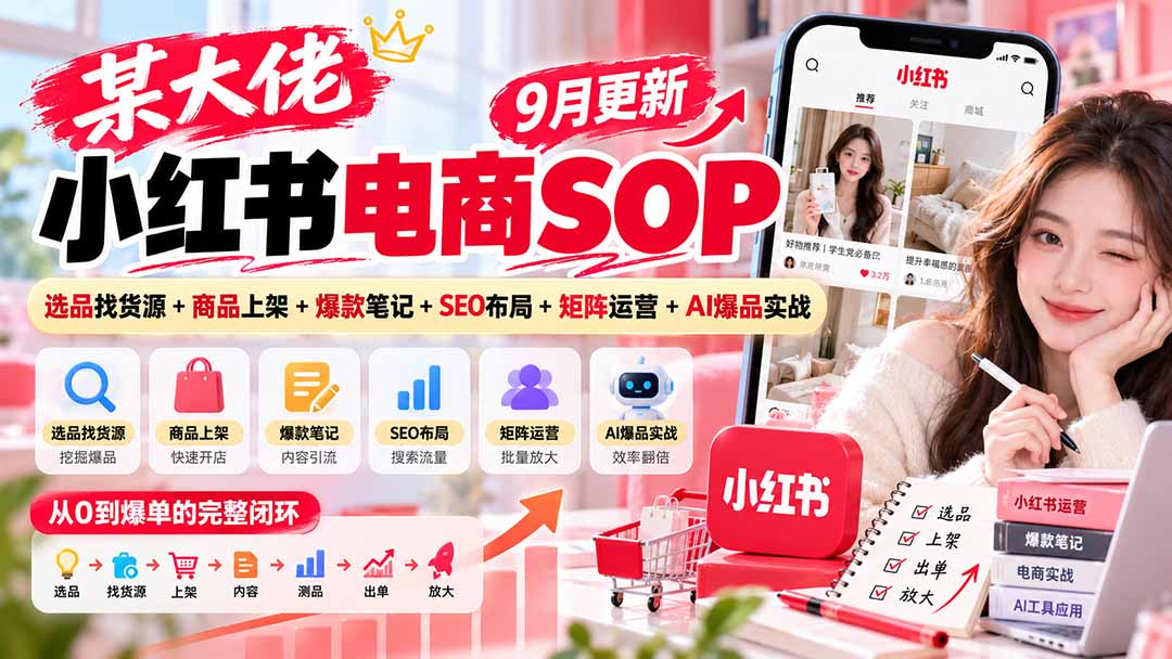 某大佬小红书电商SOP｜9月更新：选品找货源+商品上架+爆款笔记+SEO布局+矩阵运营+AI爆品实战-shxbox省心宝盒