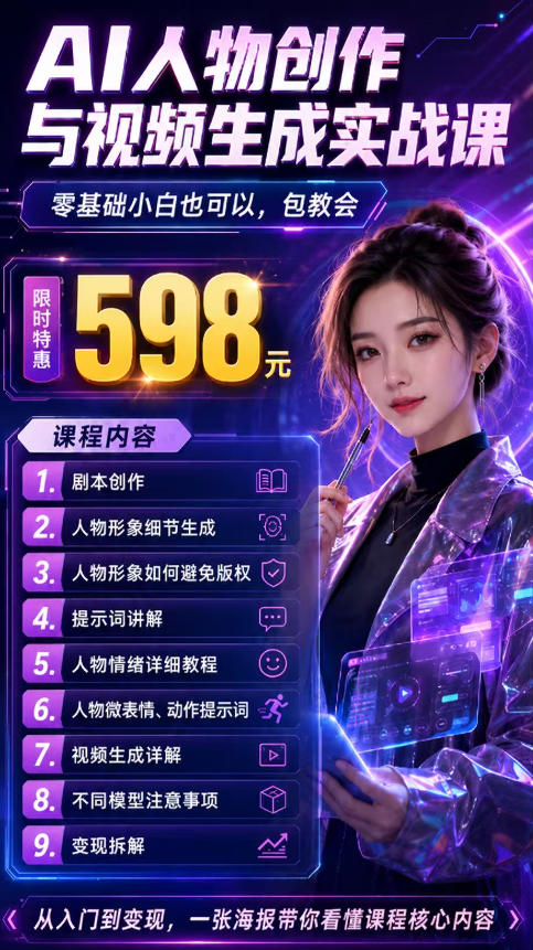 抖音5W粉丝博主的AI真人日系女孩制作教学,AI人物创作与视频生成实战课,新手也能快速起号涨粉变现(更新1002)