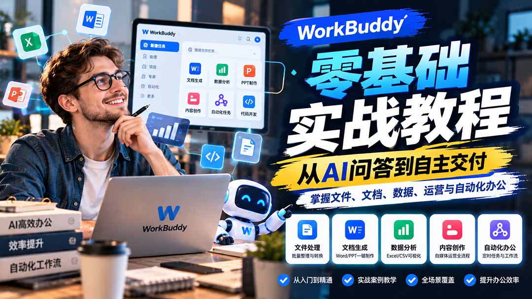 WorkBuddy零基础实战教程：从AI问答到自主交付，掌握文件、文档、数据、运营与自动化办公-shxbox省心宝盒