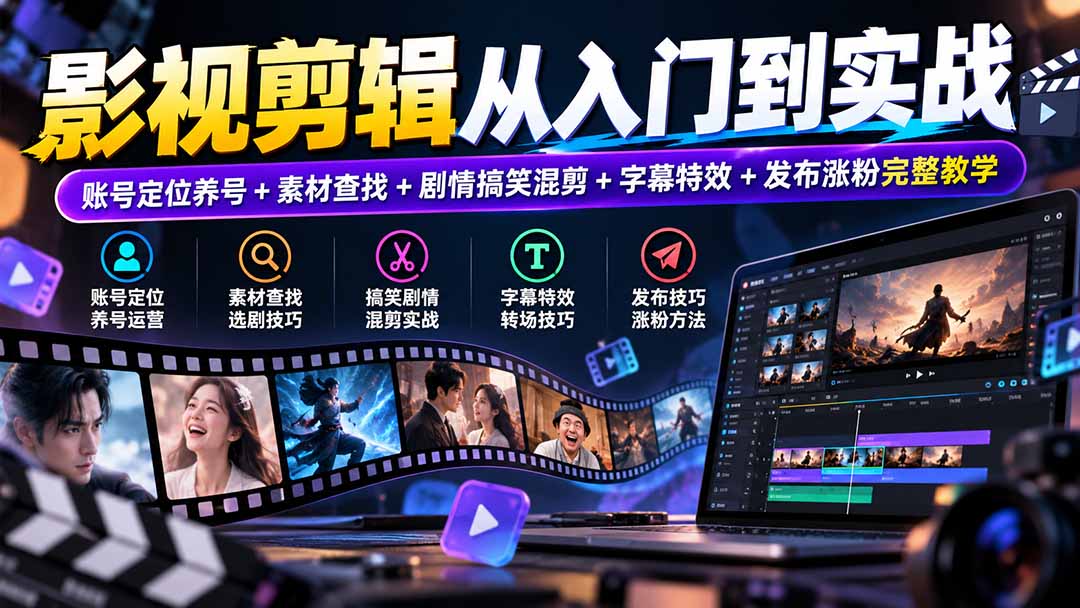 影视剪辑从入门到实战：账号定位养号+素材查找+剧情搞笑混剪+字幕特效+发布涨粉完整教学-shxbox省心宝盒