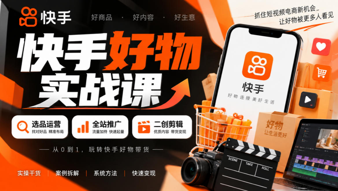 快手好物实战课｜选品运营+全站推广+二创剪辑带货变现-shxbox省心宝盒