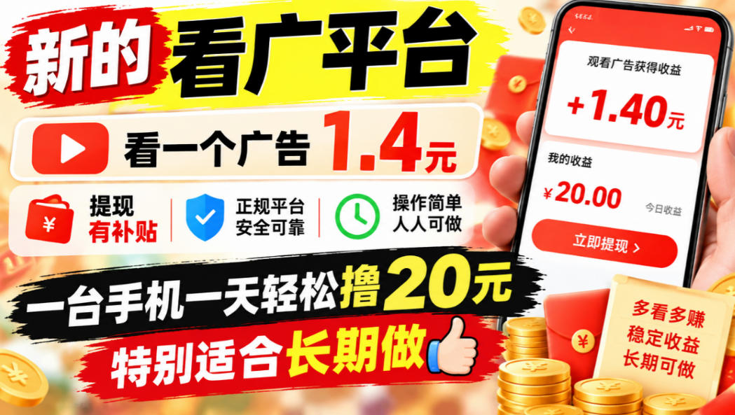 一个新的看广平台，看一个广告1.4元，提现有补贴,一台手机一天轻松撸20+，特别适合长期做【揭秘】-shxbox省心宝盒