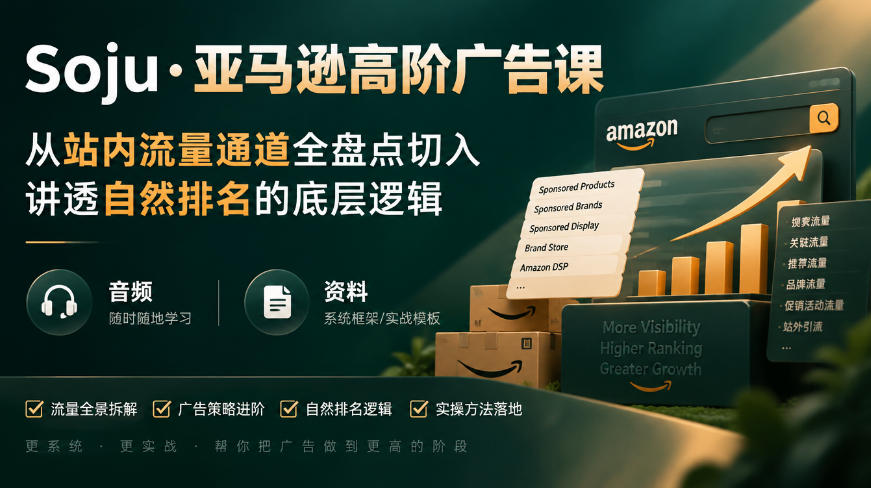 亚马逊高阶广告课，从站内流量通道全盘点切入，讲透自然排名的底层逻辑(直播+音频+资料)-shxbox省心宝盒
