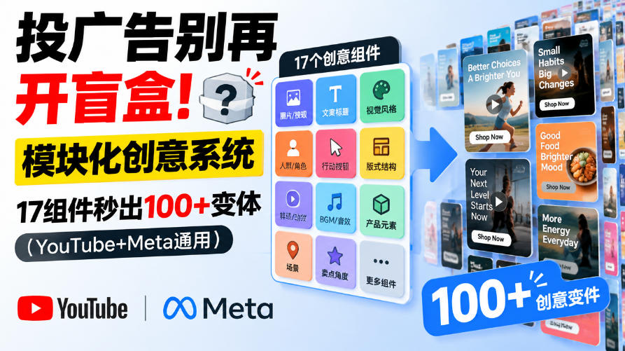 投广告别再开盲盒！模块化创意系统，17组件秒出100+变体(YouTube+Meta通用)【原创双语字幕】-shxbox省心宝盒