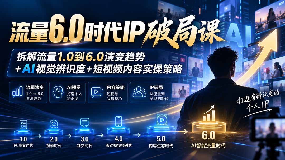 流量6.0时代IP破局课：拆解流量1.0到6.0演变趋势+AI视觉辨识度+短视频内容实操策略-shxbox省心宝盒