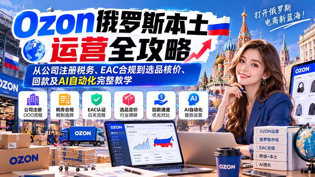 Ozon俄罗斯本土运营全攻略：从公司注册税务、EAC合规到选品核价、回款及AI自动化完整教学-shxbox省心宝盒