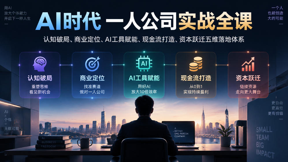 AI时代一人公司实战全课｜认知破局、商业定位、AI工具赋能、现金流打造、资本跃迁五维落地体系-shxbox省心宝盒