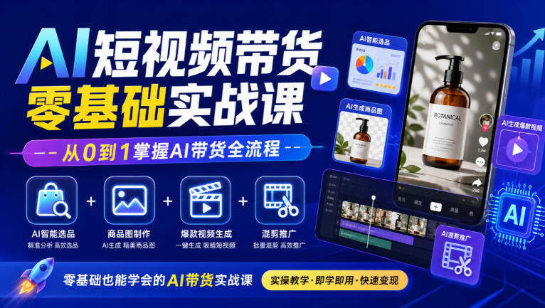 AI短视频带货零基础实战课｜AI智能选品+商品图制作+爆款视频生成+混剪推广，从0到1掌握AI带货全流程-shxbox省心宝盒