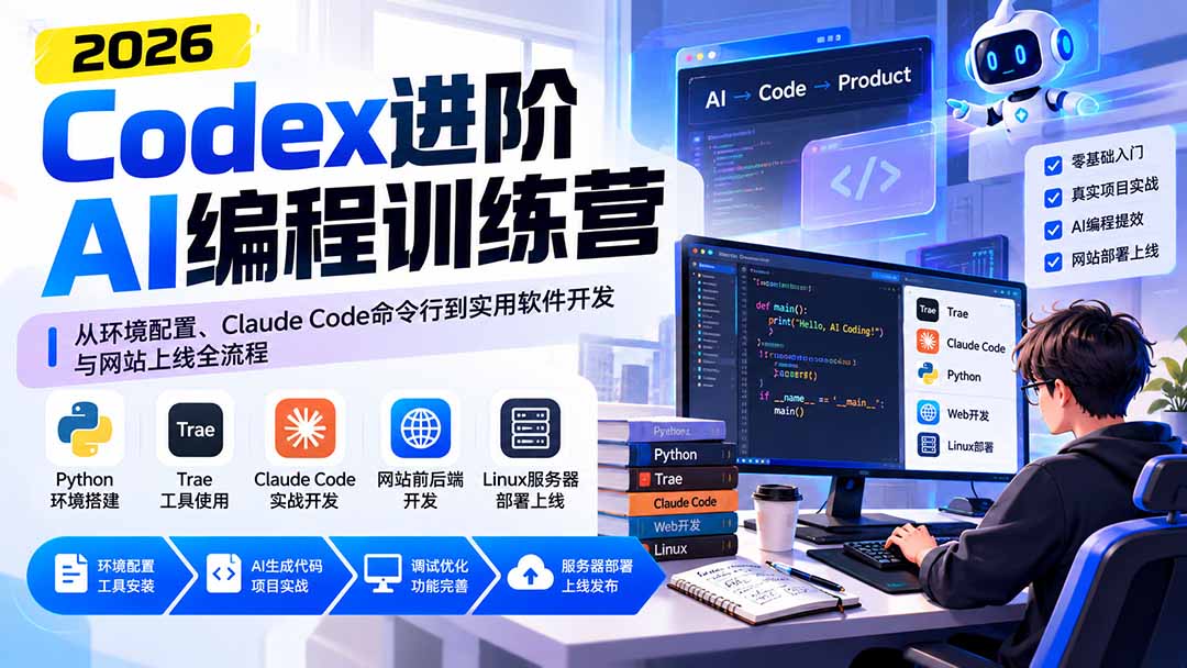 Codex进阶AI编程训练营：从环境配置、Claude Code命令行到实用软件开发与网站上线全流程-shxbox省心宝盒