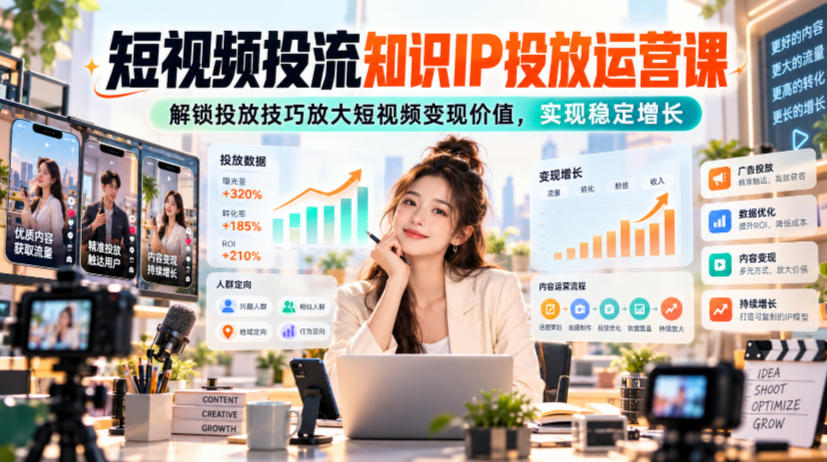 短视频投流知识IP投放运营课，解锁投放技巧放大短视频变现价值，实现稳定增长-shxbox省心宝盒