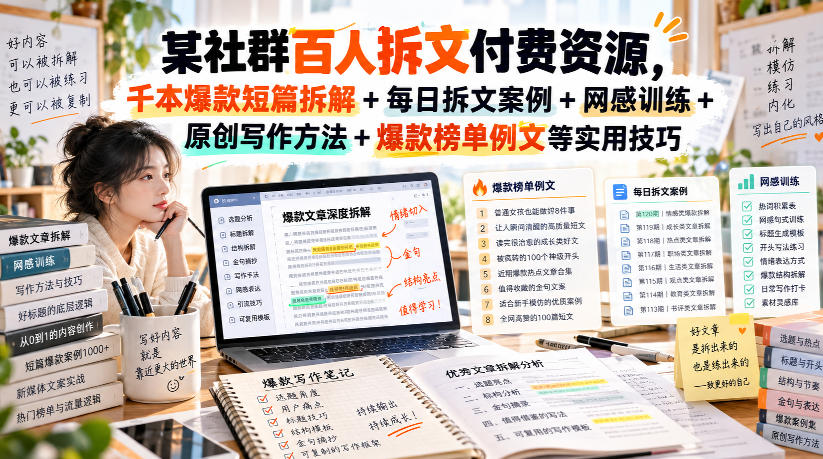(无水印)某社群百人拆文付费资源，千本爆款短篇拆解+每日拆文案例+网感训练+原创写作方法+爆款榜单例文等实用技巧(更新1009)-shxbox省心宝盒
