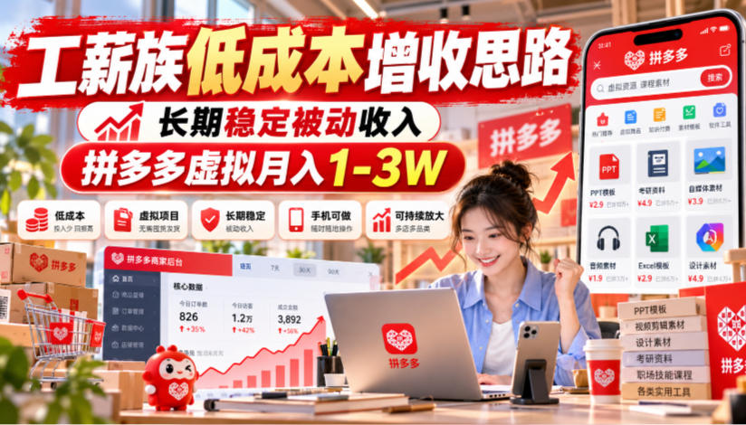 工薪族低成本增收思路，长期稳定被动收入，拼多多虚拟月入1-3W-shxbox省心宝盒