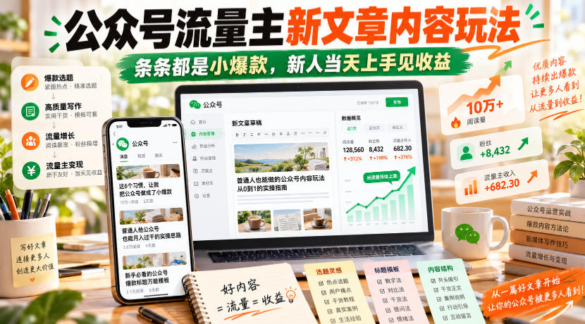 公众号流量主新文章内容玩法，条条都是小爆款，新人当天上手见收益-shxbox省心宝盒