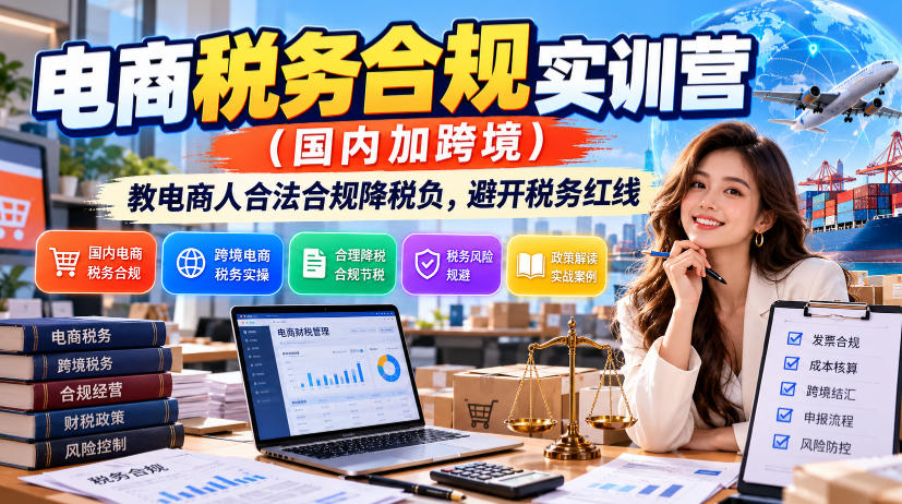 电商税务合规实训营(国内加跨境)，教电商人合法合规降税负，避开税务红线-shxbox省心宝盒